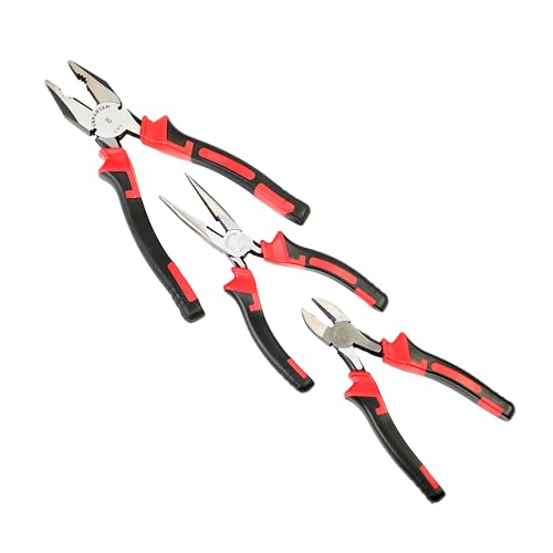 Image of Spartan 3-Piece Plier Set Combo - 6-Inch Long Nose Plier, 6-Inch Side Cutting Plier & 8-Inch Combination Plier, Chrome Vanadium Steel, Non-Slip Grip for Electrician, Home DIY & Workshop Use