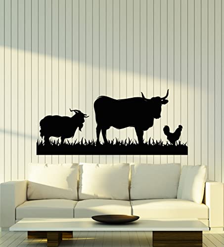 Vinyl Wall Decal Farm Animals Cow Rooster Goat Village Stickers Mural Large Decor (G7869) Black #TOP29