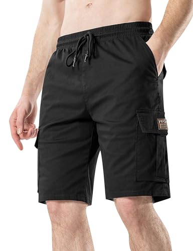 HHZ Drawstring Cargo Shorts for Mens Cotton Stretch Relaxed Fit