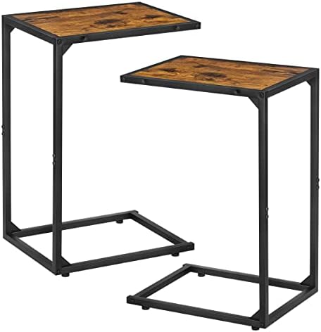 C Shaped End Table Set of 2, Snack Side Table, C Tables for Couch, Couch Tables That Slide Under, for Living Room, Bedroom, Rustic Brown