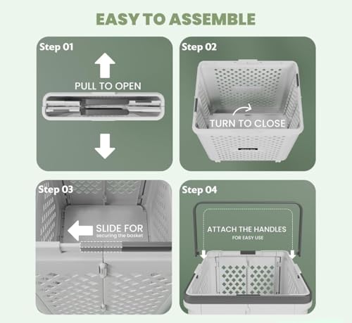 Image of Large Foldable Laundry Basket with Wheels, Collapsible Plastic Laundry Hamper with Handles - Ventilated Rolling Clothes Storage Basket, Space Saving Laundry Organizer for Bedroom, Bathroom and Dorm