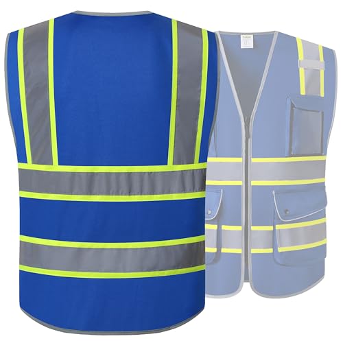 Image of JKSafety 9 Pockets Hi-Vis Safety Vest High Visibility Reflecitive Safety Vests for Men and Women Work Utility PPE Work Gear ANSI /ISEA compliant (902-Blue 4XL)