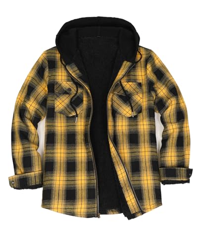 Image of ZENTHACE Men's Sherpa Lined Full Zip Hooded Plaid Shirt Jacket
