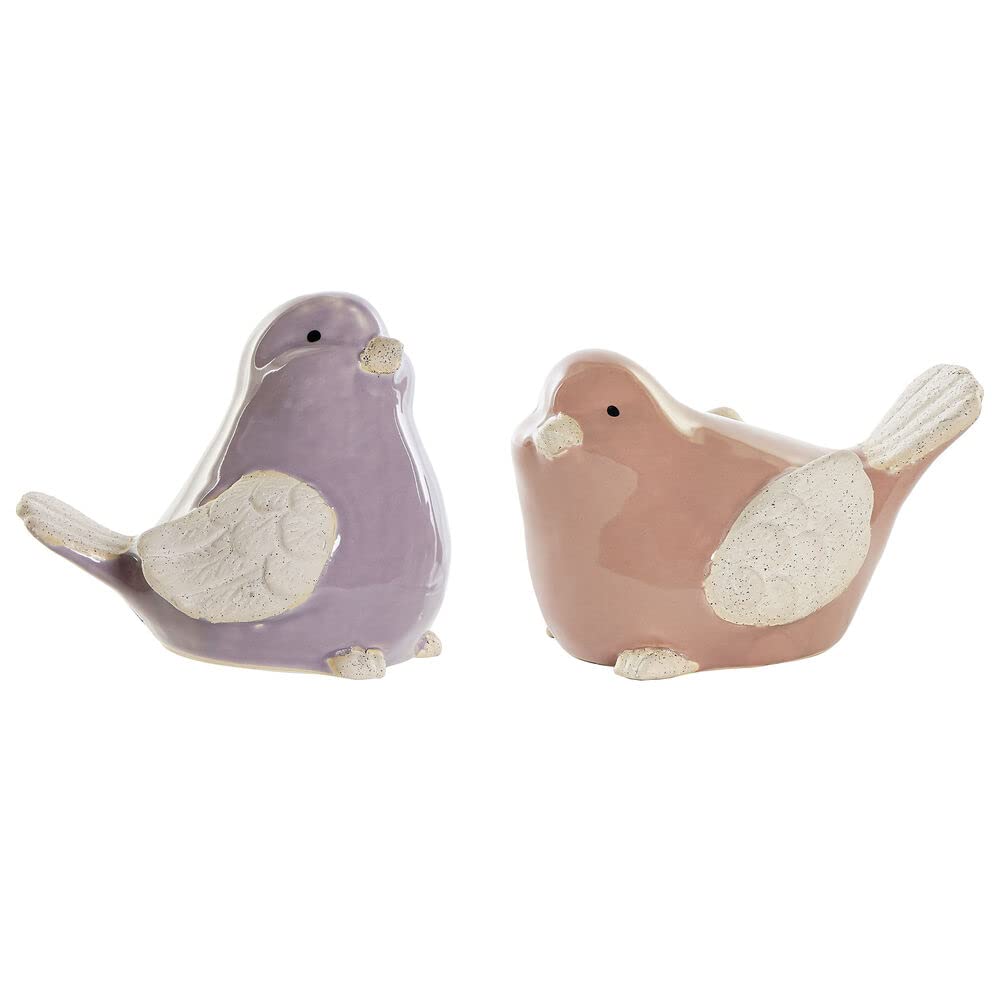 DKD Home Decor Brand Decorative Figurine Porcelain Orange Mauve Bird (14 x 10 x 9 cm) (14 x 11 x 12 cm) (2 Pieces) (Reference: S3019836)