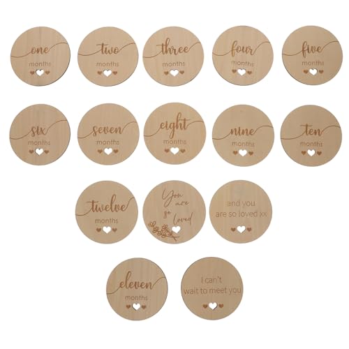 KOMBIUDA Growth Cards Baby Monthly Wooden Birth Commemorative Cards Set for Cherished Memories