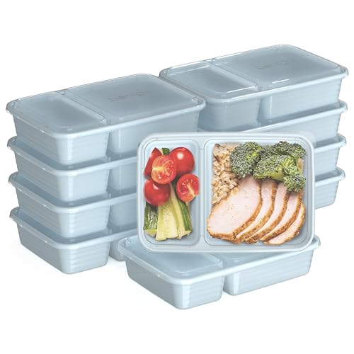 Image of Bentgo Prep - 20-Piece 2-Compartment Reusable Meal Prep Containers with Lids, PFAS & BPA Free Materials, Durable, Microwave, Freezer, & Dishwasher Safe To Go Food Storage (Sky)
