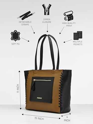 Image of Fargo Clara Tan Tote Bag for Women | Large Vegan Leather Handbag with RFID Pockets, Smooth Zip Closure, Premium Look | Stylish College, Office, Travel Tote | Made in India
