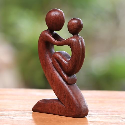 Escultura de madera tallada a mano novica marrón miniatura 5
