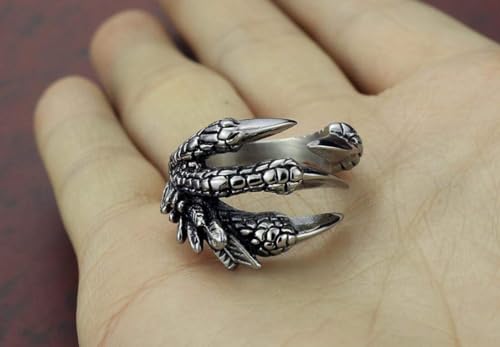 AZYOUNG 316L Stainless Steel Vintage Silver Dragon Claw Adjustable Opening Ring3