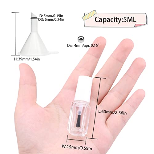 Empty Nail Polish Bottles with Round Brush 5ML, 20Pack Small Empty Glass Refillable Nail Polish Containers with Mixing Balls & Funnels (White)2