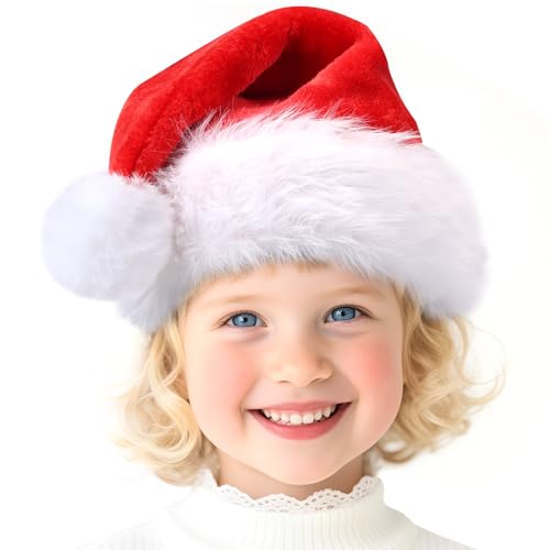 Aututer Weihnachtsmütze Kinder Nikolausmütze mit Plüschkante...