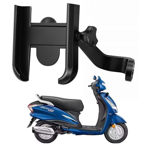 Image of Metal CNC Mobile Holder for Scooter, Scooty & Motorcycle Compatible for Hero Destini Prime, Mirror Mount, 360 Rotation, Strong Anti-Slip Grip, Wide Adjustable Fit for All Smartphones (Black)