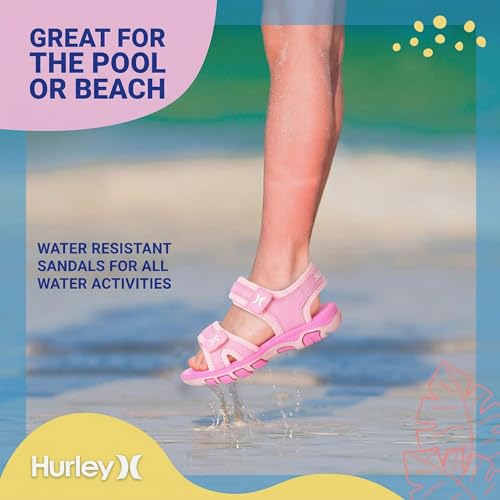 Image of Hurley Loni Toddlers and kids Water Shoes, Beach Essentials, Girls and Boys Open Toe Sandals, Lightweight, Breathable and Two Adjustable Straps