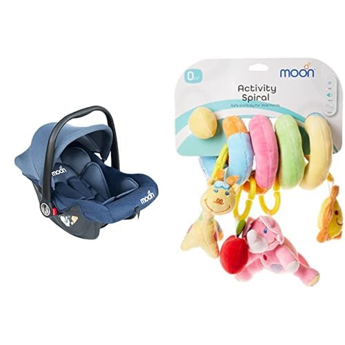 MOON Bibo Infant Carrier Blue + Spiral Activity Toy - Animals