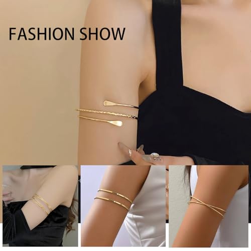 YVVLEE 4 Pieces Gold Arm Cuff Bracelets Set Jewelry Upper Coil Bangle Bracelets Adjustable Armband Set for Women4