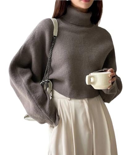 Womens Casual Sweater High Neck Long Sleeve Sweater Fashion Tops