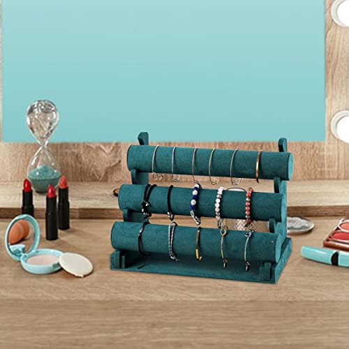 Image of Barelove Velvet Bracelet Holder with 3 Tier Rack, Green T-Bar Storage Organizer Detachable Display Stand for Necklace Watch Bangles Bracelets Scrunchies Organization Showcase