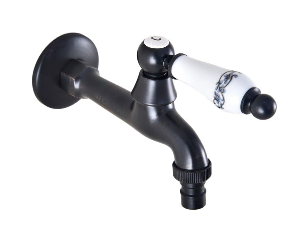 Grifo Mural de latón Negro. Grifo Elegante para Cocina y baño. Conector para Manguera de jardín. Suministro de Agua para Inodoro y Lavadora. Diseño Elegante. Fácil instalación.