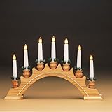 hellum Schwibbogen Weihnachten, Lichterbogen Weihnachten mit Kabel innen, 7 Kerzen (+ Ersatz) und Goldverzierung, 43x27cm, Schwibbogen modern, Lichterbogen für Fensterbank mit Kabel 873313