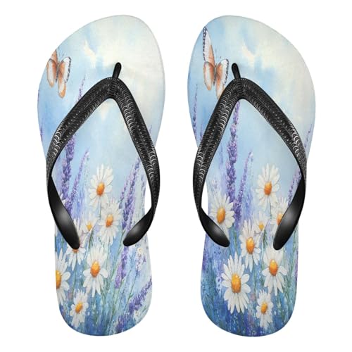 STAYTOP White Daisy and Lavender Flip Flops Sandals of Men's & Women's,Sandals Beach Slippers Shower Slides