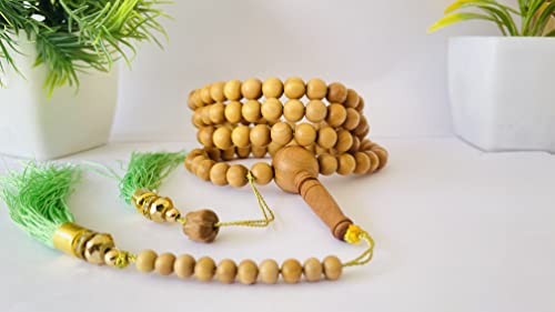 Image of RDK Sandalwood (Chandan) Islamic Tasbih Prayer Mala Beautiful Engraved Allah Mohammad TASBEEH /Muslim Prayer Beads /TASBIH /SIBHAA Islamic Salat Prayer Tasbeeh 100 Beads (White Sandalwood 10 MM)