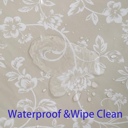 Image of Heavy Duty Vinyl Tablecloth with Flannel Backing Waterproof Oil-Proof Plastic Table Cloth Stain-Resistant Wipeable Rectangle or Square Table Cover for Indoor and Outdoor (Beige Floral,52x70 Inch)