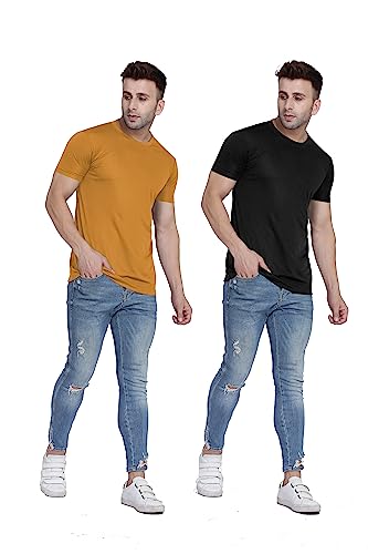 Image of TQH Men Dri Fit Polyester Half Sleeve Round Neck Multicolor t Shirts - Combo Set of 2