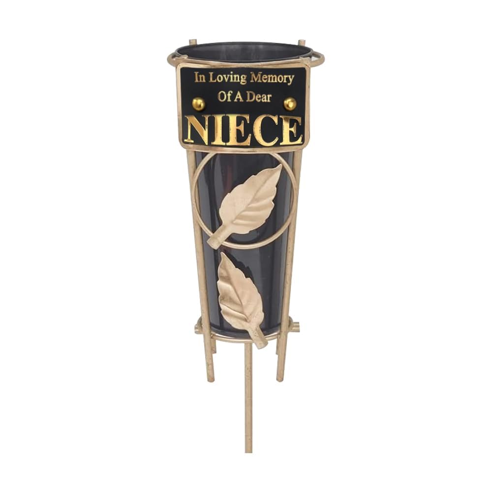 Graveside Memorial Flower Holder Vase – Durable Metal Spike Grave Decoration | Elegant Tribute for Loved Ones, Durable Cemetery Ornament for Flowers & Loving Remembrance – Black (Niece)