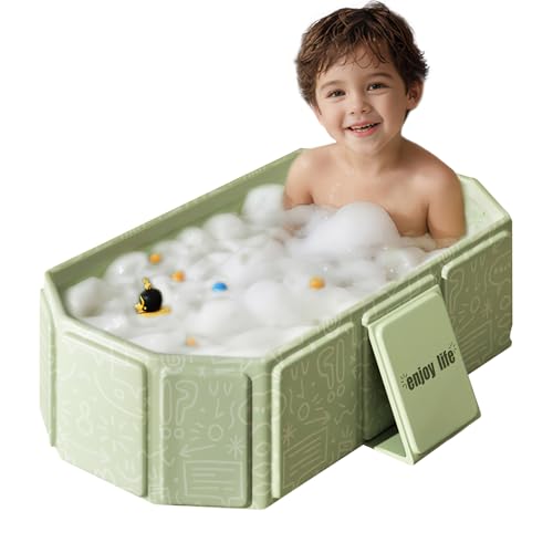 Faltbare Kinderbadewanne – Multifunktionale Badewanne für Dusche, platzsparend und tragbar, ideal für Kinder von 0-8 Jahren – Faltbare Badewanne für Zuhause und Reisen mit Abflussstopp (Grün)