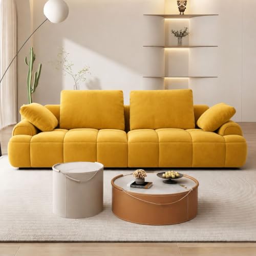 Image of LEGACY OF COMFORT Irmak 85.83'' Upholstered 3 Seater Sofa Three Seater Sofa for Living Room Hotels & Offices (Yellow)