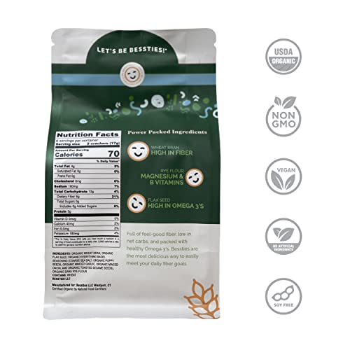 Let's Be Bessties! Organic High-Fiber Crackers Non-Gmo Crispbread | The Besst Crackers For Fitting Fiber Into Vegan, Paleo & Low-Carb Diets | Everything Bagel, 60 Crackers #TOP1
