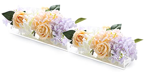 Gkokg 2 Pieces Acrylic Flower Vase Rectangular, Clear Rectangular Floral Centerpiece For Dining Table, Total 24 Inches Long Acrylic Vases For Home Decor Wedding(24 Holes) #TOP2