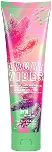 Devoted Creations Vacay Vibes Tanning Lotion – Indoor/Outdoor Tropical Bronzing Cocktail Infused with Skin Quenching Watermelon and Guava Extracts, plus Electrolyte Enhanced Coconut Water – 8.5 oz./251 ml