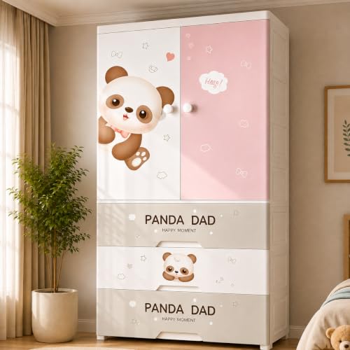 Image of LERIMO Plastic Wardrobe for Clothes | Portable Foldable Wardrobe Almirah for Bedroom | Kids & Baby Clothes Storage Cupboard | Collapsible Plastic Storage Cabinet | Almirah for Kids Clothes