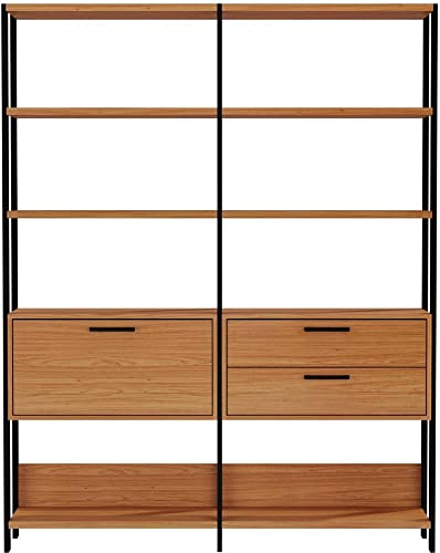 Estante Elegante 2 Torres com 1 Gaveteiro e 1 Porta 1,45 MT (LARG) cor Freijo Fosco com Preto Fosco