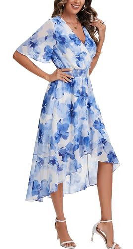 Image of Kormei Womens Short Sleeve Floral Maxi Dress High Low V-Neck Flowy Party Long Dresses