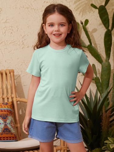 Image of ZDC Girls' Short Sleeve Shirts Kids Crewneck T-Shirts Summer Tops Basic Tees 5-14 Years