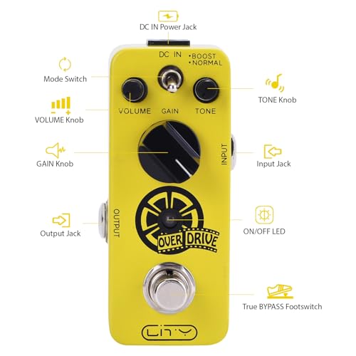 Pédale de guitare overdrive HUIOP mini avec modes normal boost et true bypass