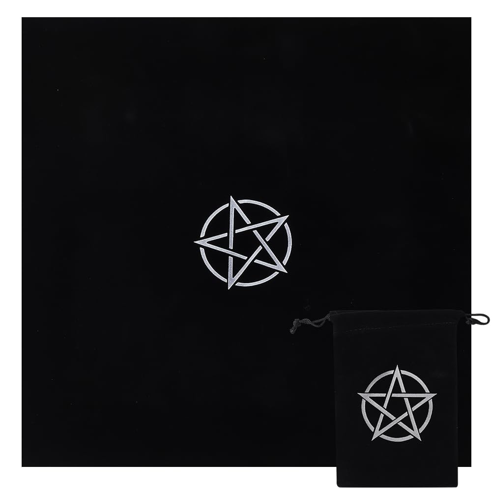Imagen de catálogo asociada a CREATCABIN Mantel de Tarot Bolsas para Cartas de Tarot Mantel Cuadrado de Altar Pentagrama Negr