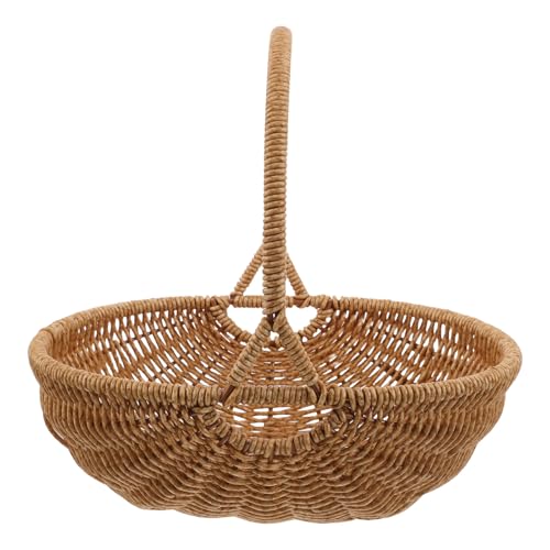 Mikikit Cesta Tejida de Ratán Sintético con Asa Cosecha y Transporte de Frutas, Diseño Vintage, Fácil Mantenimiento y Uso Multipropósito para Picnic y Decoración