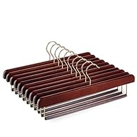 ZOBER High-Grade Wooden Trouser Hangers With Non-Slip Bar (10 Pack) Ultra Durable Wooden Hangers for Trousers - Slim & Sleek Space Saving Closet Hangers, 360° Hook - Slack/Pants, Scarf & Jean Hanger