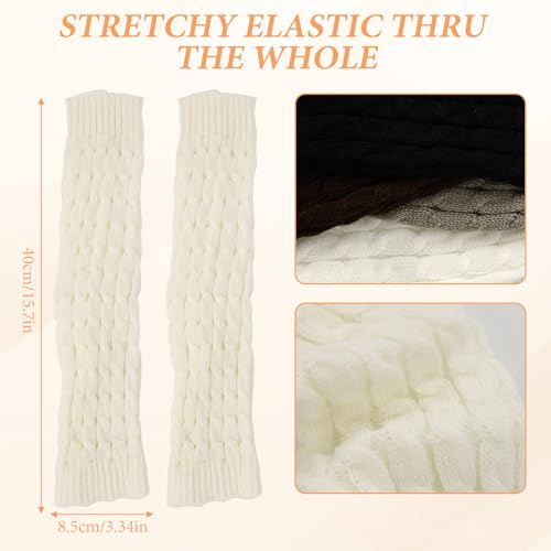 4 Pairs Leg Warmers Y2k, Fashion Cute Cable Knit Leg Warmers for Women 80s Sports Party Yoga Accessories (Black, White, Coffee, Light Gray)2