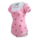 LittleForBig Dorośli Baby miłośnik pieluszek (ABDL) zatrzas w komkroku jednoczęściowy śpioszki-wzór truskawkowy M