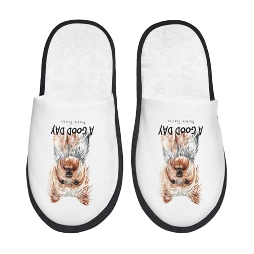 Portrait Of Yorkie Hound Slippers For Women Men Cozy Indoor And Outdoor Slip On Slippers Fuzzy House Shoes