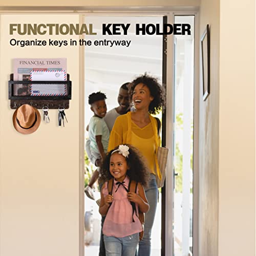Adiil Mail And Key Holder For Wall Decorative, Wooden Wall Key Rack Organizer With 4 Double Key Hooks, Wall Mount Key Hanger For Wall With Shelf, Rustic Home Decor For Entryway Hallway, Brown #TOP6
