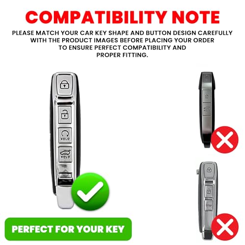 Image of Exclusive Metal Leather Key Cover Compatible with Kia Seltos 2024 2023 Facelift HTX | Carens X Line | Sonet Facelift 4 Button Smart Key Leather Protection with Keychain
