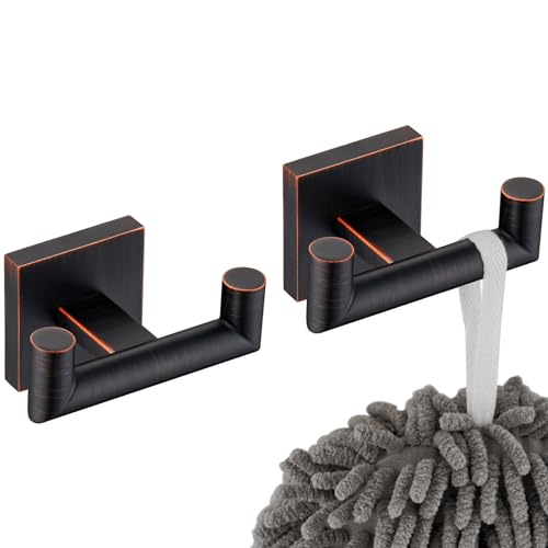 Image of KOKOSIRI Robe Hooks Bathroom Double Towel Coat Hook for Bath Kitchen Hardware Wall Mounted, 2 Pack Oil Rubbed Bronze Stainless Steel B1015ORB-P2