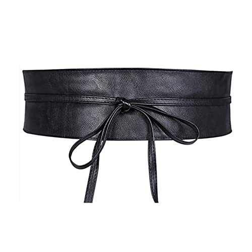 Liitata Ceinture large pour femme - Ceinture à nouer - Ceinture en cuir - Ceinture de taille - Ceinture cintrale - Ceinture cintrée pour robe - Pour pull - Manteau - Noir, Noir