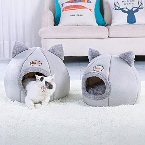 سرير قطط داخلي من سكيسوبيت - منزل كبير للحيوانات الاليفة مع خطافات كروية منفوشة، وسادات مقاومة للخدش، شكل قطة قابل للفصل، جيد التهوية (قطة-M)