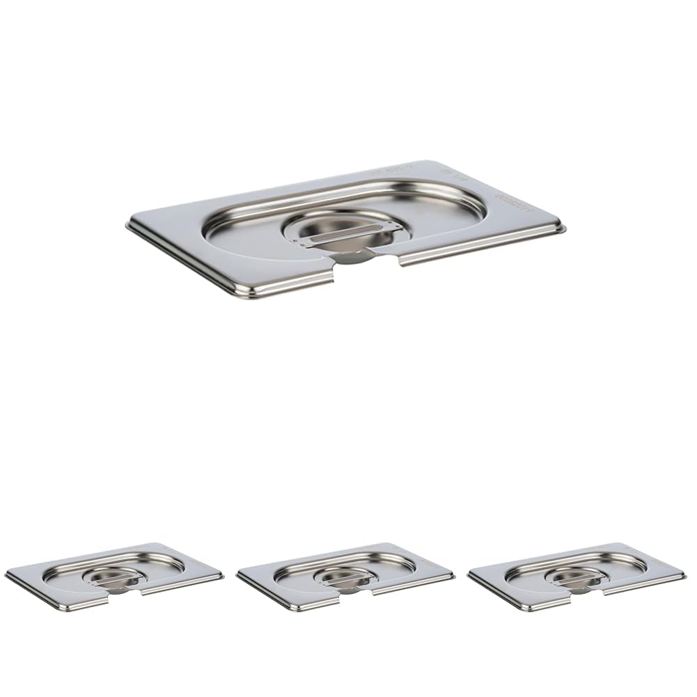 APS 81595 GN 1/9 Deckel mit Löffel-Aussparung, rostfreier Chrom-Nickel-Edelstahl, Abmessungen 105 x 175 mm/Höhe 25 mm (Packung mit 4)
